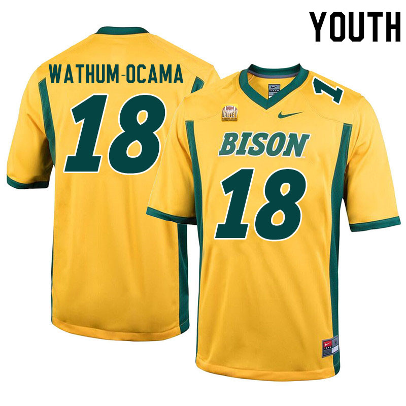 Youth #18 Jenaro Wathum-Ocama North Dakota State Bison College Football Jerseys Sale-Yellow